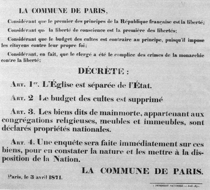 Décret de séparation des Églises et de l’État, 2 avril 1871