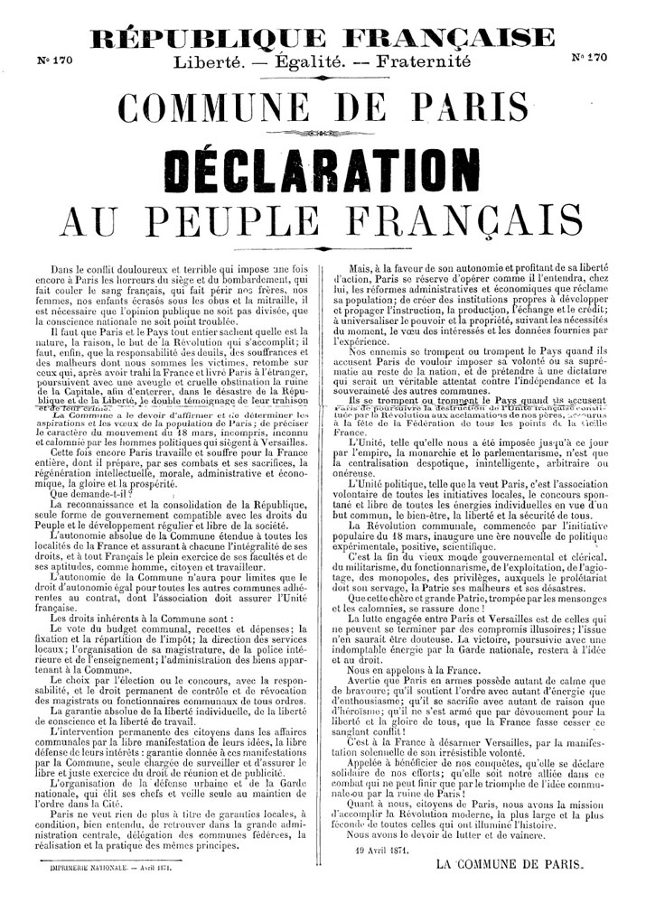 Déclaration au peuple français du 19 avril 1871