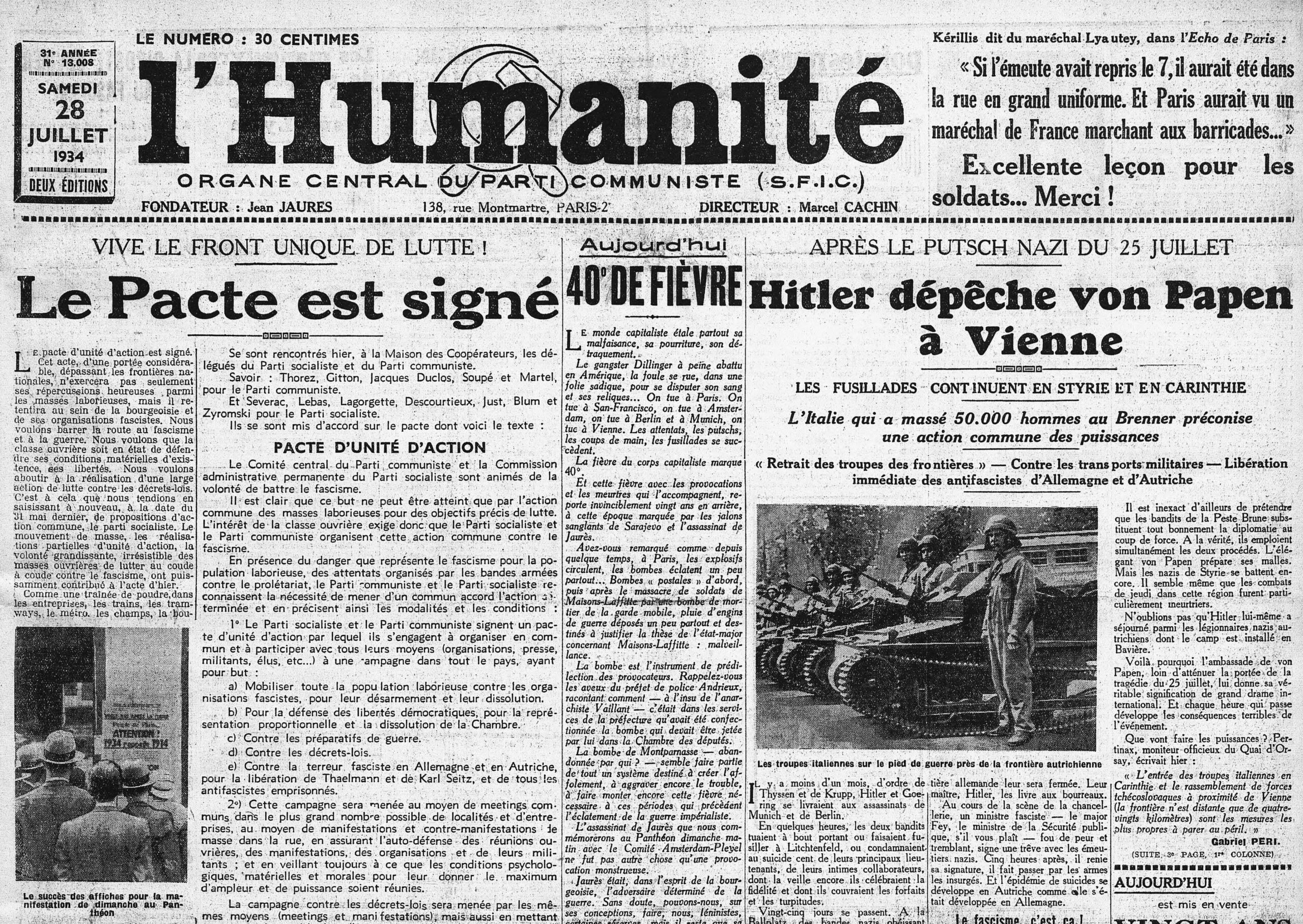 27 juillet 1934: du front unique au Front populaire, un long processus