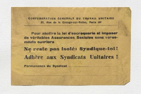 Papillon diffusé par la CGTU, sans date © Archives nationales/Pandor. Papillon diffusé par la CGTU, sans date © Archives nationales/Pandor.